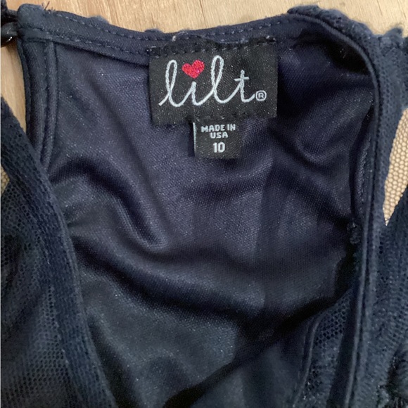 Lilt navy blue elastic stretch lace cold shoulder holiday dress | girls 10 - Picture 3 of 7